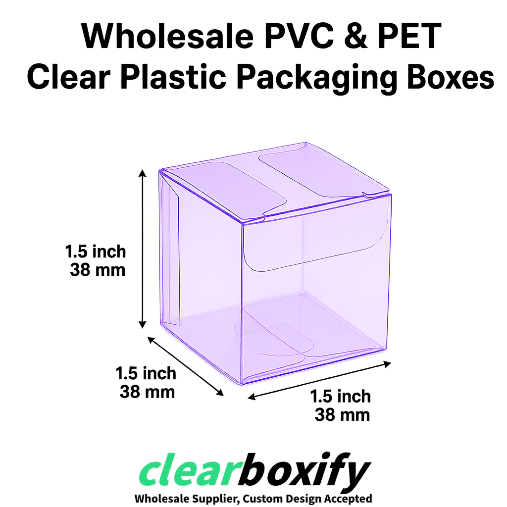 Lavender Clear PVC & PET Boxes 38x38x38, 40x40x40, 50x50x50/80mm