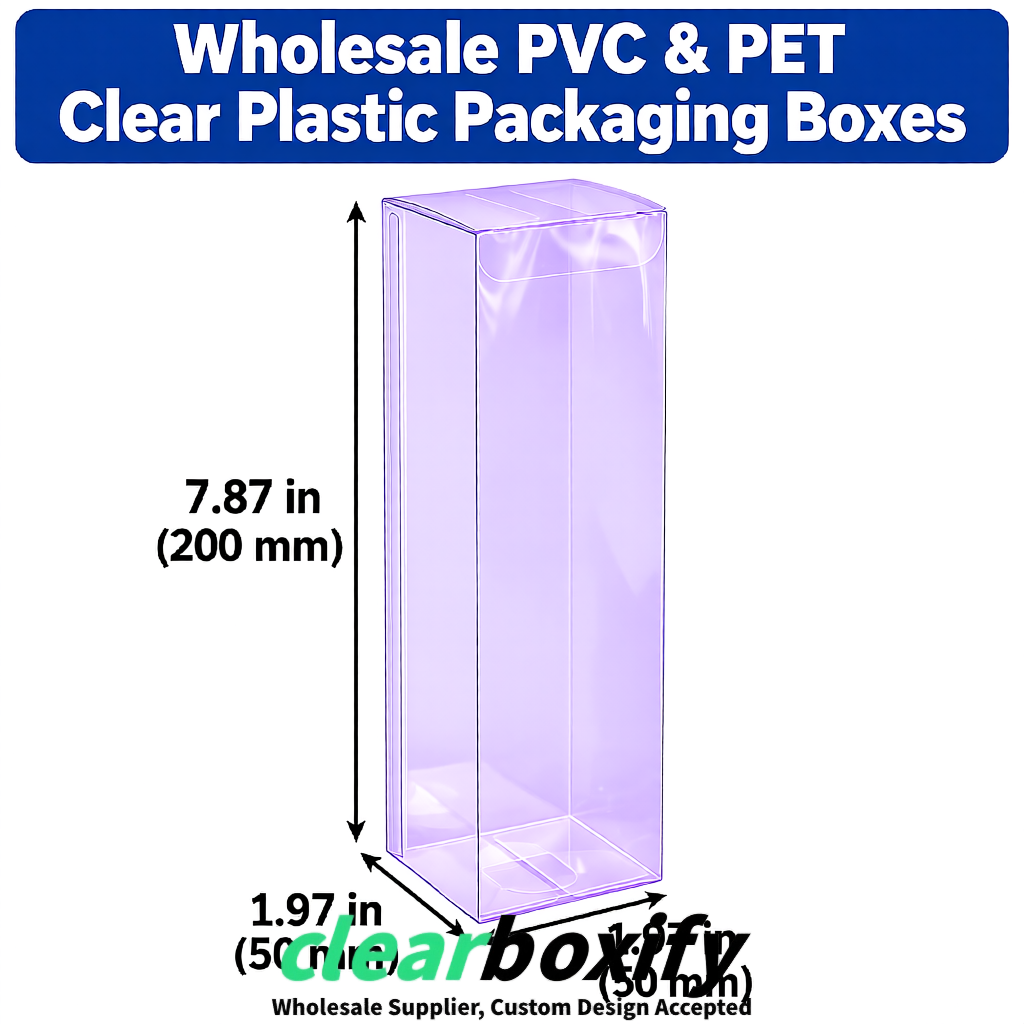 Lavender Wholesale Clear PVC & PET Boxes 50x50x120/150/200mm 60x60x60/120 mm