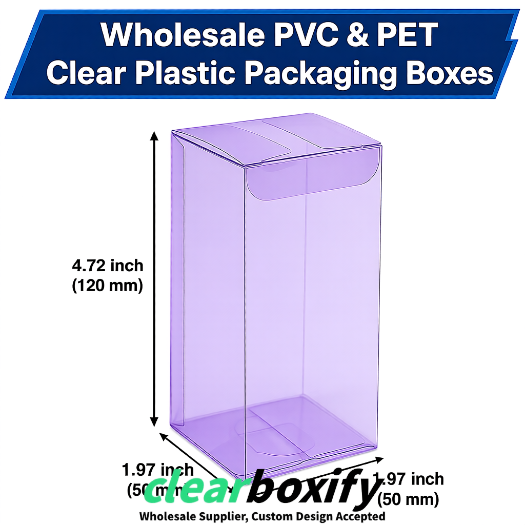 Lavender Wholesale Clear PVC & PET Boxes 50x50x120/150/200mm 60x60x60/120 mm