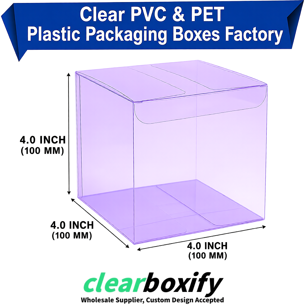 Wholesale Lavender Clear PVC & PET Boxes 90x90x90mm 100x100x30/50/100mm
