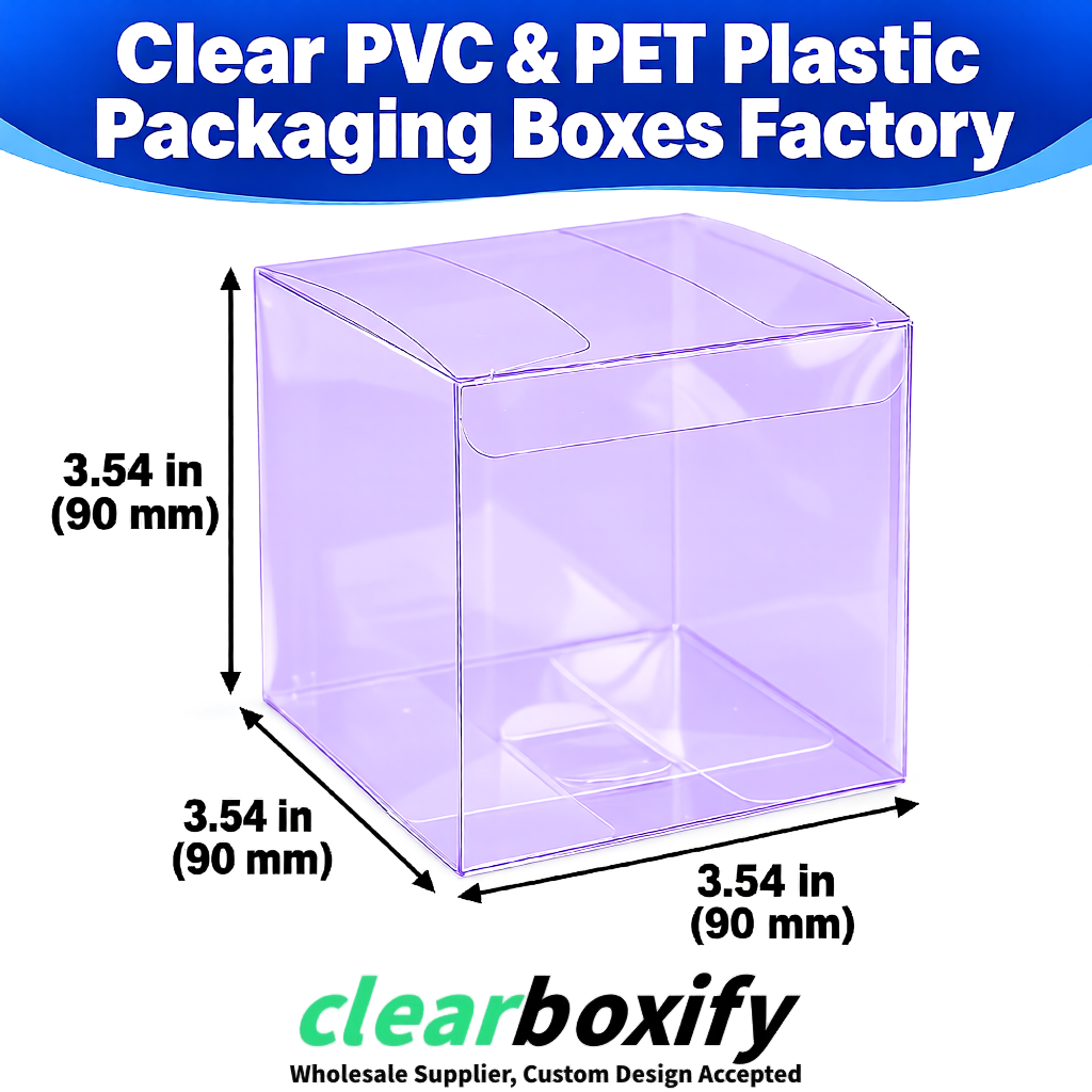 Wholesale Lavender Clear PVC & PET Boxes 90x90x90mm 100x100x30/50/100mm