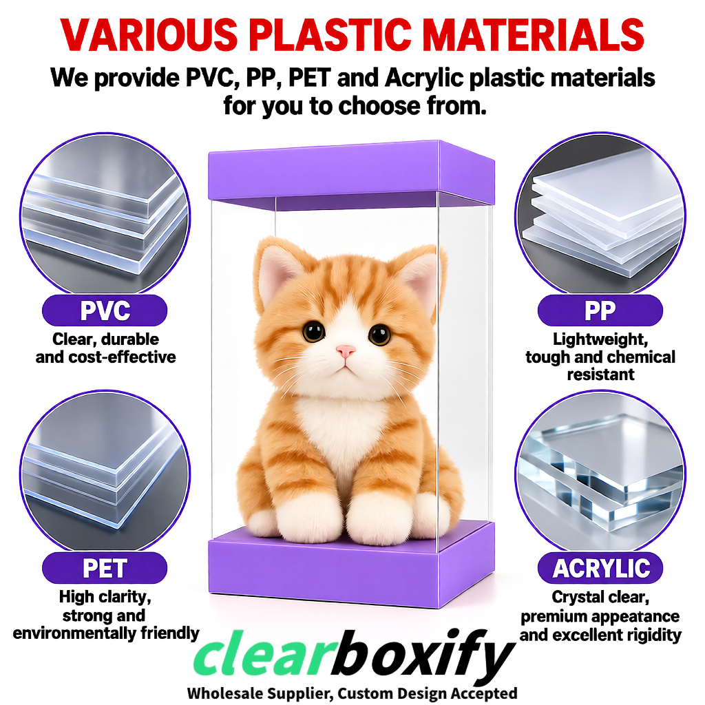 Lavender Clear Toy Display Boxes with White Base & Top | Wholesale Bulk Packaging