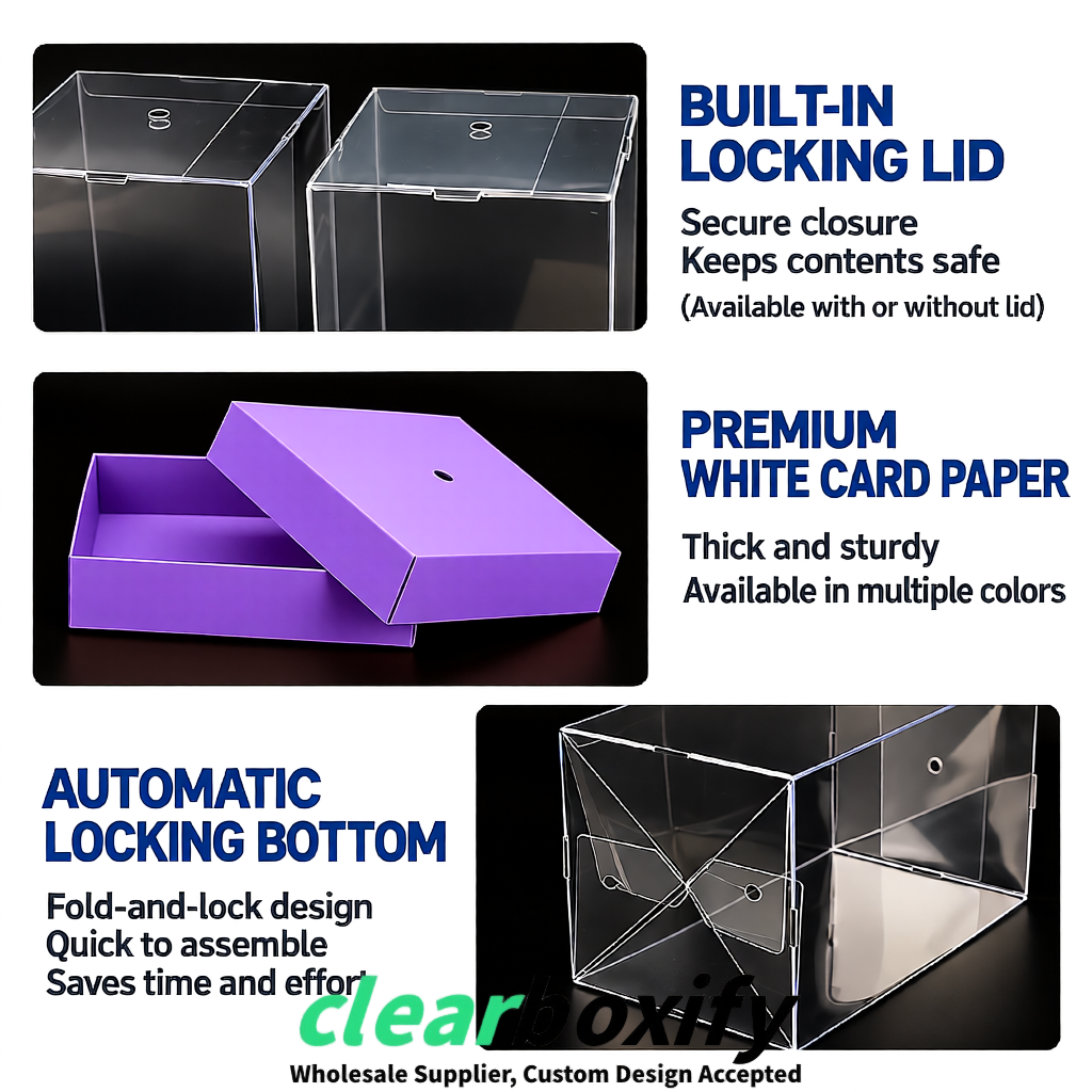 Lavender Clear Toy Display Boxes with White Base & Top | Wholesale Bulk Packaging