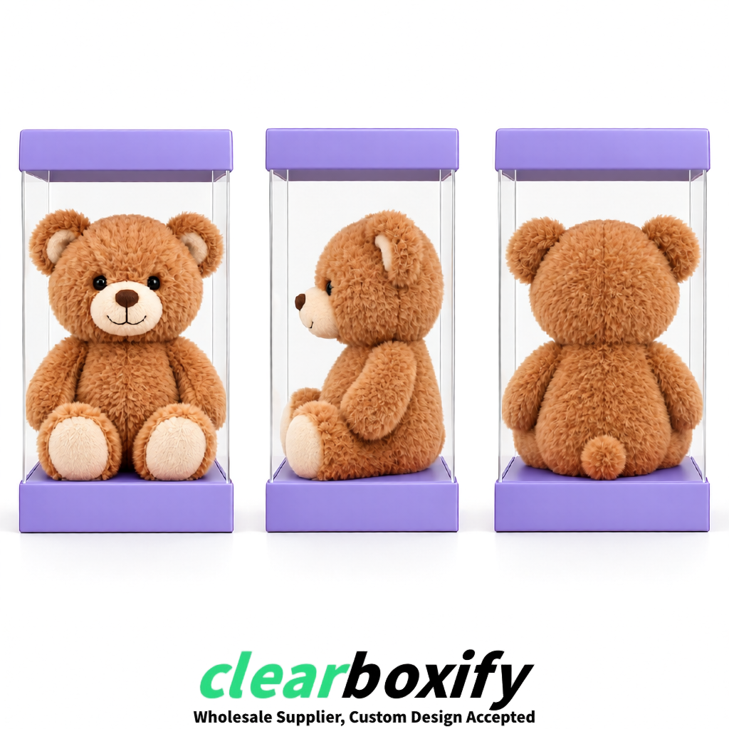 Lavender Clear Toy Display Boxes with White Base & Top | Wholesale Bulk Packaging