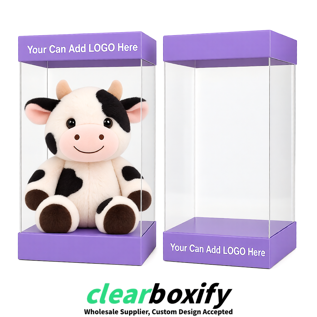 Lavender Clear Toy Display Boxes with White Base & Top | Wholesale Bulk Packaging