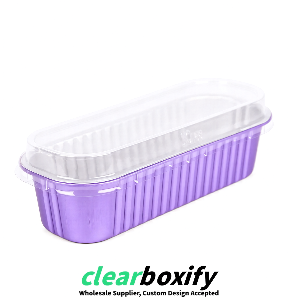 Lavender Mini Loaf Pans with Clear Lids 6.8oz Rectangular Aluminum Foil Baking Pans Supplier