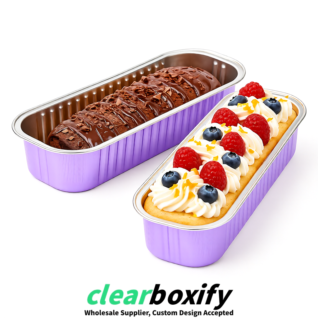 Lavender Mini Loaf Pans with Clear Lids 6.8oz Rectangular Aluminum Foil Baking Pans Supplier