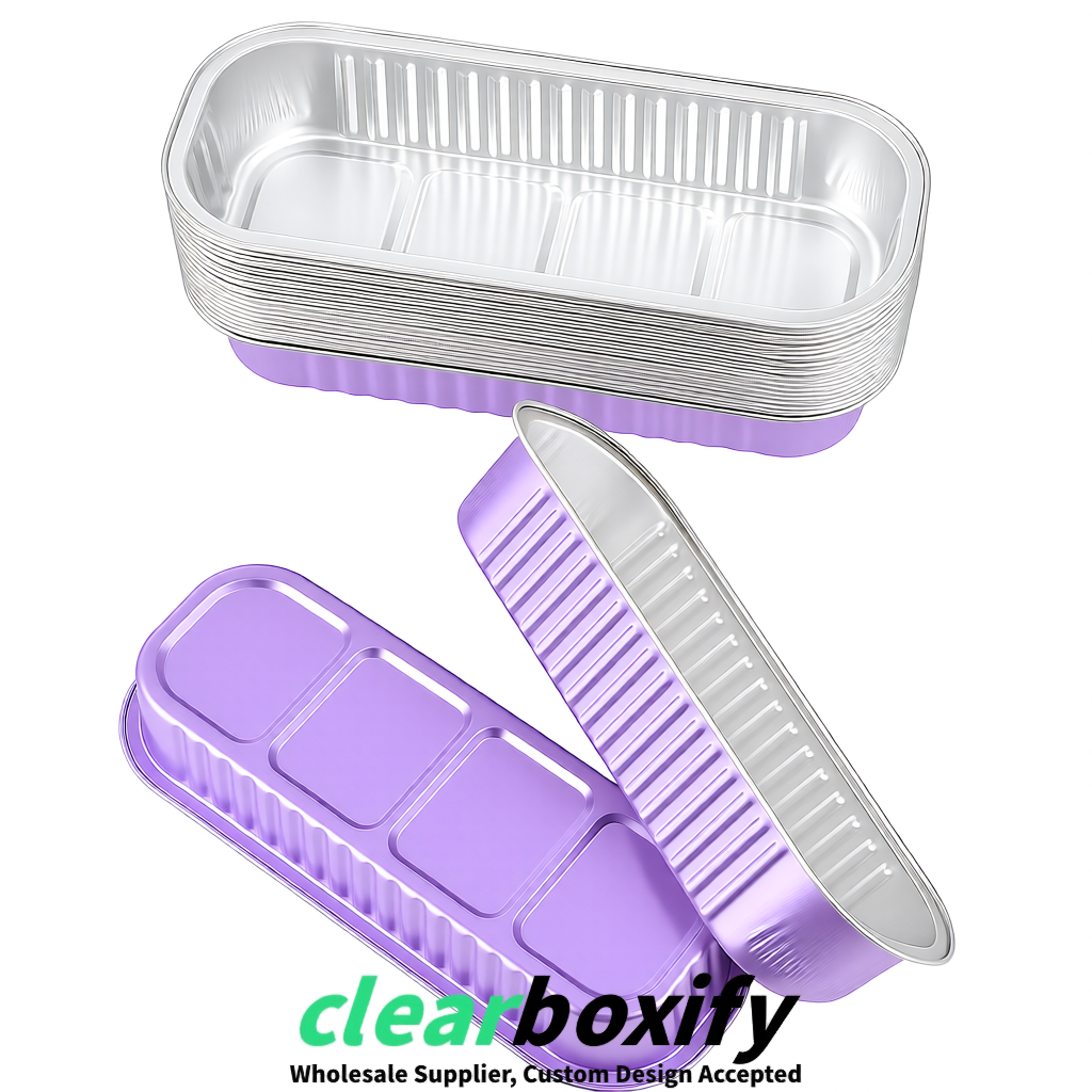 Lavender Mini Loaf Pans with Clear Lids 6.8oz Rectangular Aluminum Foil Baking Pans Supplier