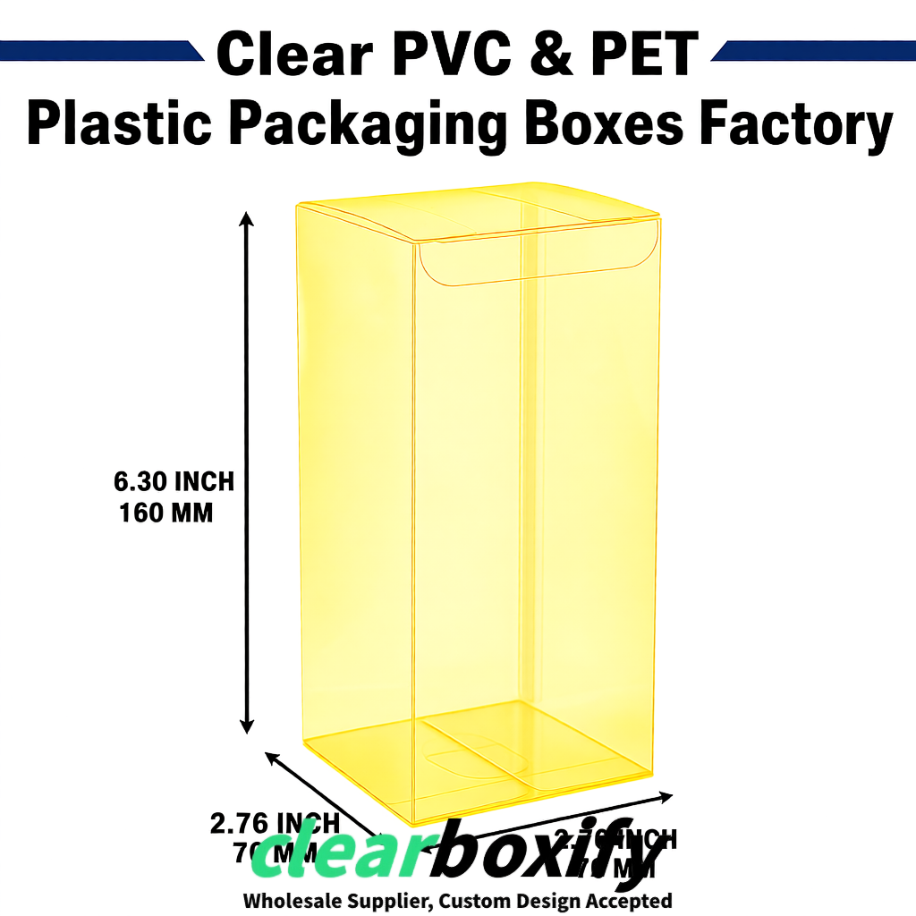 Lemon Yellow PPWR-ready PVC & PET Clear Boxes 80x80x80/120/140/190mm 70x70x160 mm Factory