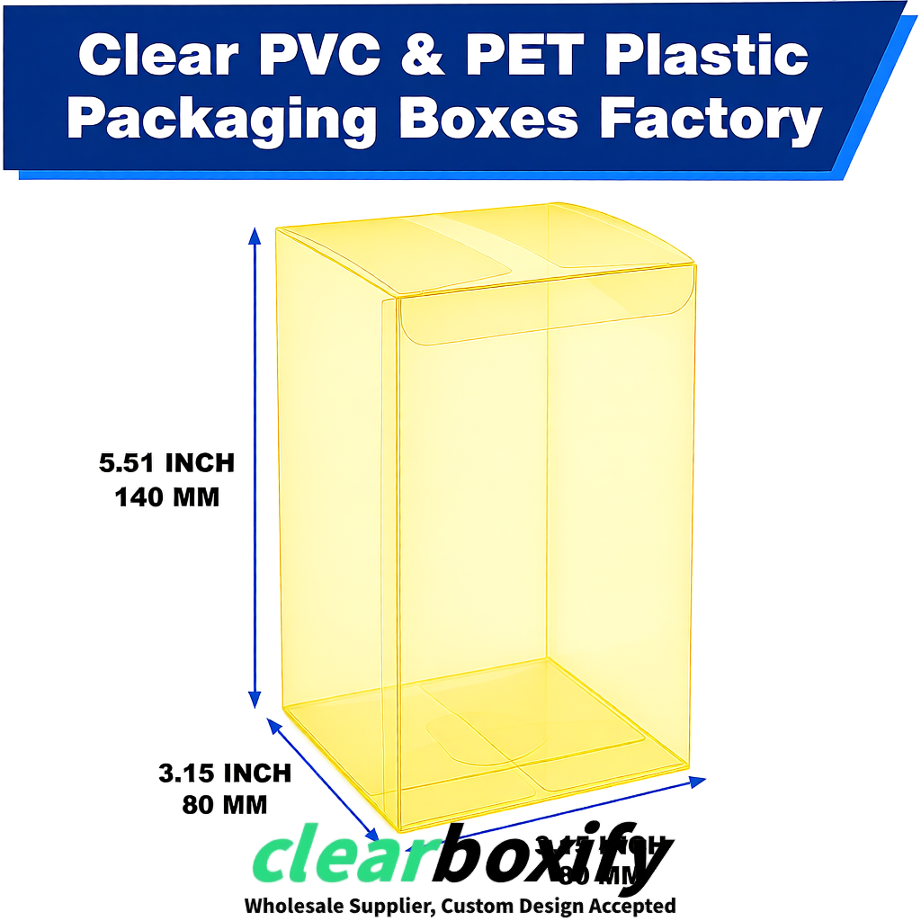Lemon Yellow PPWR-ready PVC & PET Clear Boxes 80x80x80/120/140/190mm 70x70x160 mm Factory