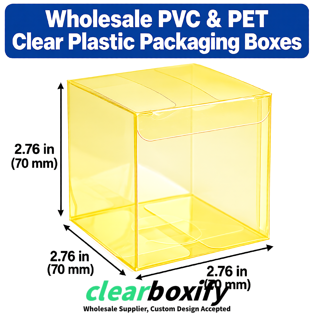 PPWR-Aligned Lemon Yellow Translucent PVC & PET Boxes 60x60x180mm 76x76x76mm 70x70x70/100/120mm