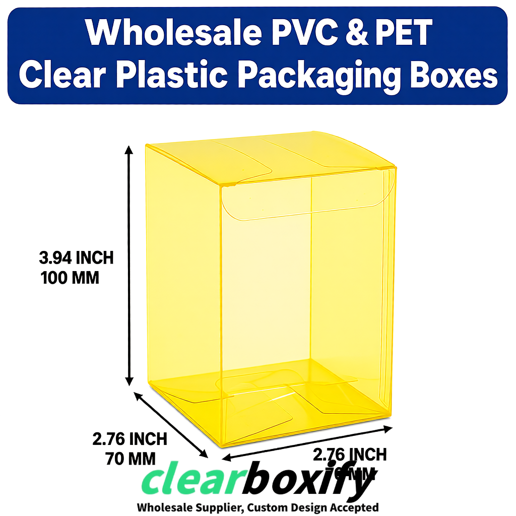PPWR-Aligned Lemon Yellow Translucent PVC & PET Boxes 60x60x180mm 76x76x76mm 70x70x70/100/120mm