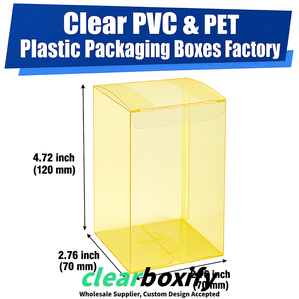 PPWR-Aligned Lemon Yellow Translucent PVC & PET Boxes 60x60x180mm 76x76x76mm 70x70x70/100/120mm