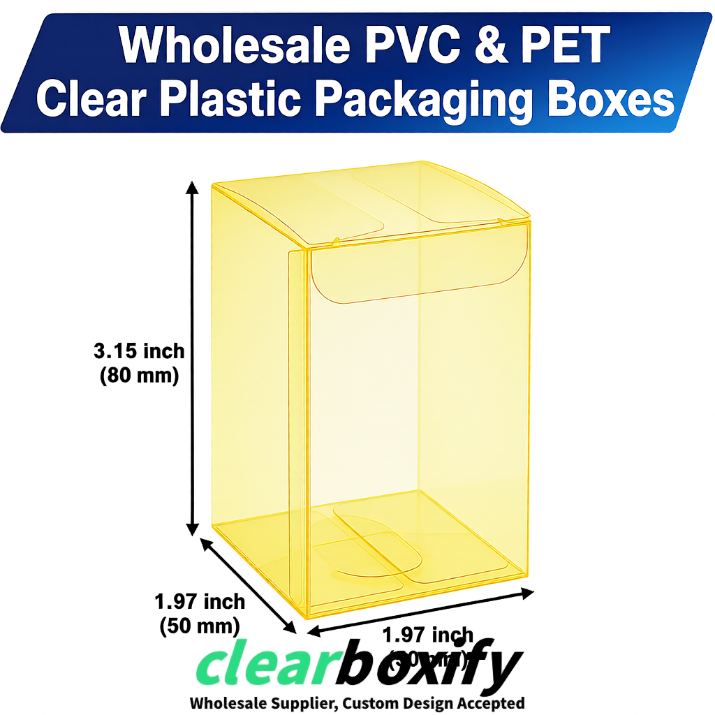 Lemon Yellow Clear PVC & PET Boxes 38x38x38, 40x40x40, 50x50x50/80mm