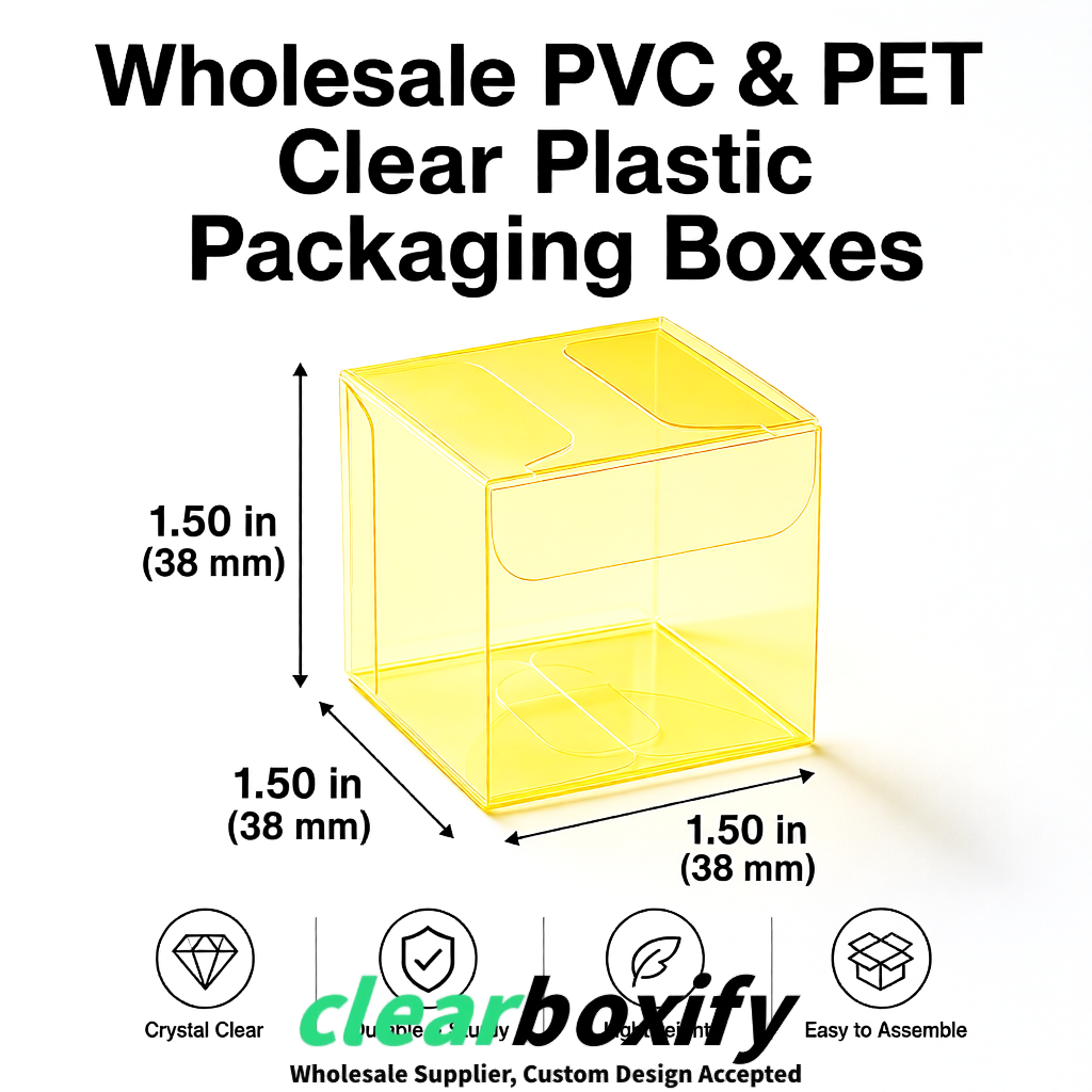 Lemon Yellow Clear PVC & PET Boxes 38x38x38, 40x40x40, 50x50x50/80mm