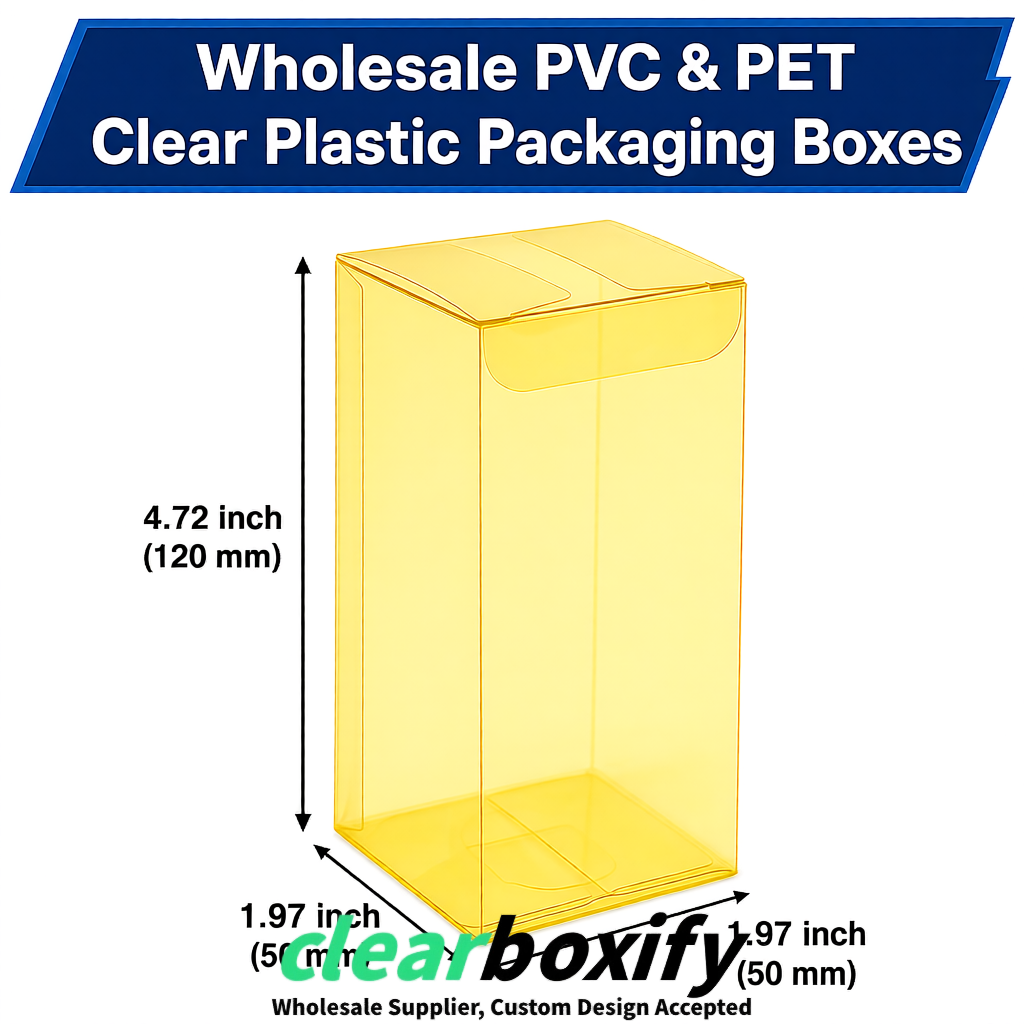 Lemon Yellow Wholesale Clear PVC & PET Boxes 50x50x120/150/200mm 60x60x60/120 mm