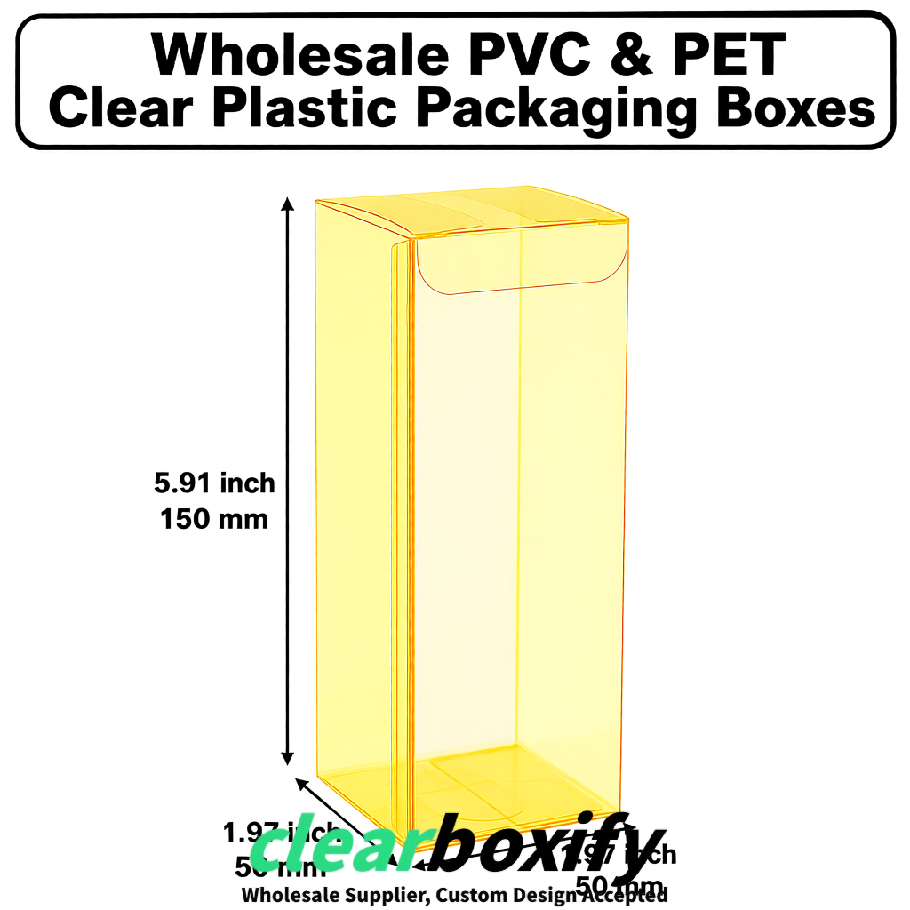 Lemon Yellow Wholesale Clear PVC & PET Boxes 50x50x120/150/200mm 60x60x60/120 mm