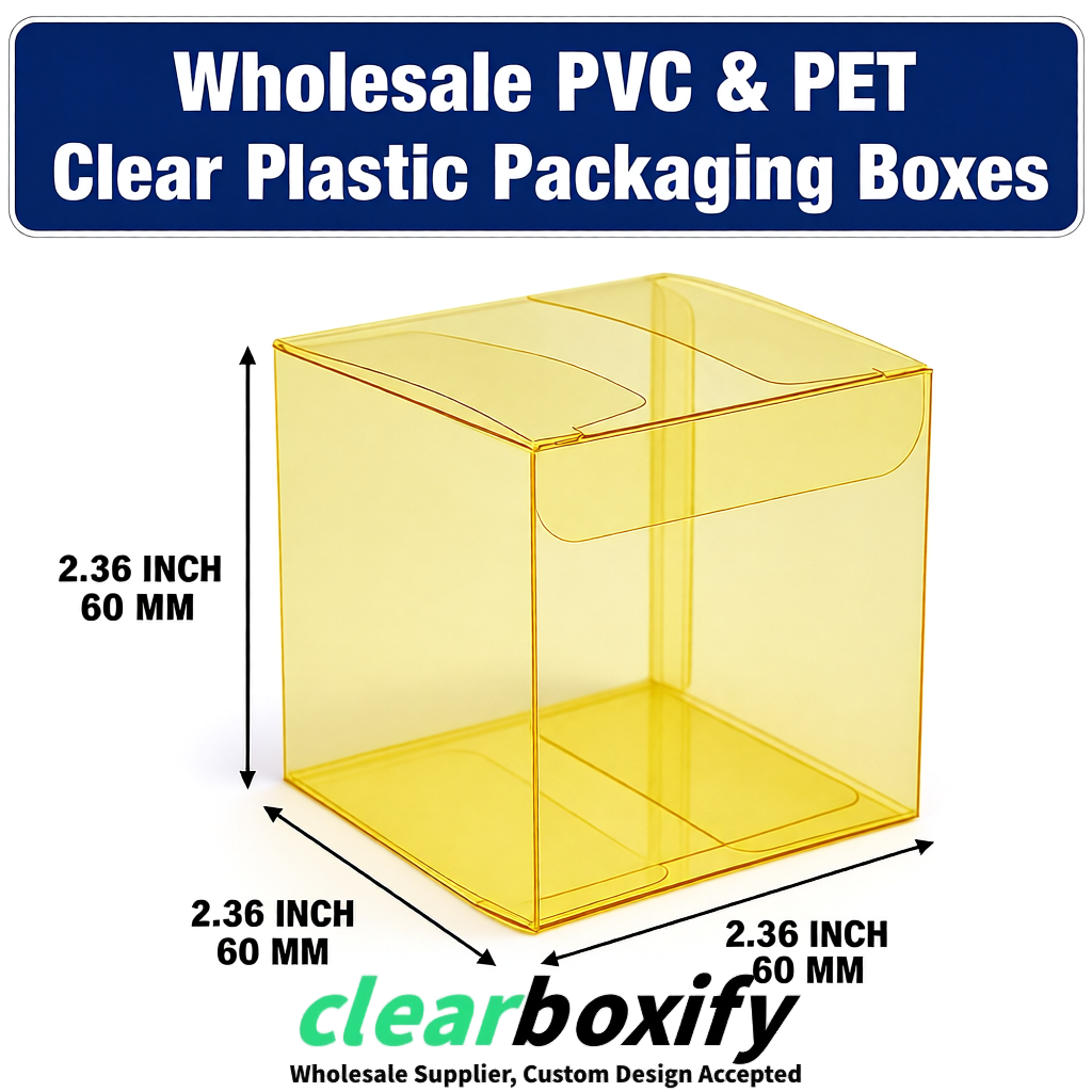 Lemon Yellow Wholesale Clear PVC & PET Boxes 50x50x120/150/200mm 60x60x60/120 mm