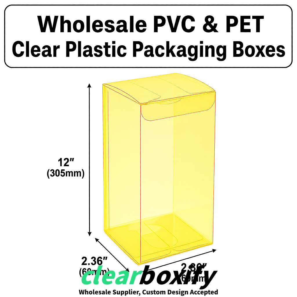 Lemon Yellow Wholesale Clear PVC & PET Boxes 50x50x120/150/200mm 60x60x60/120 mm