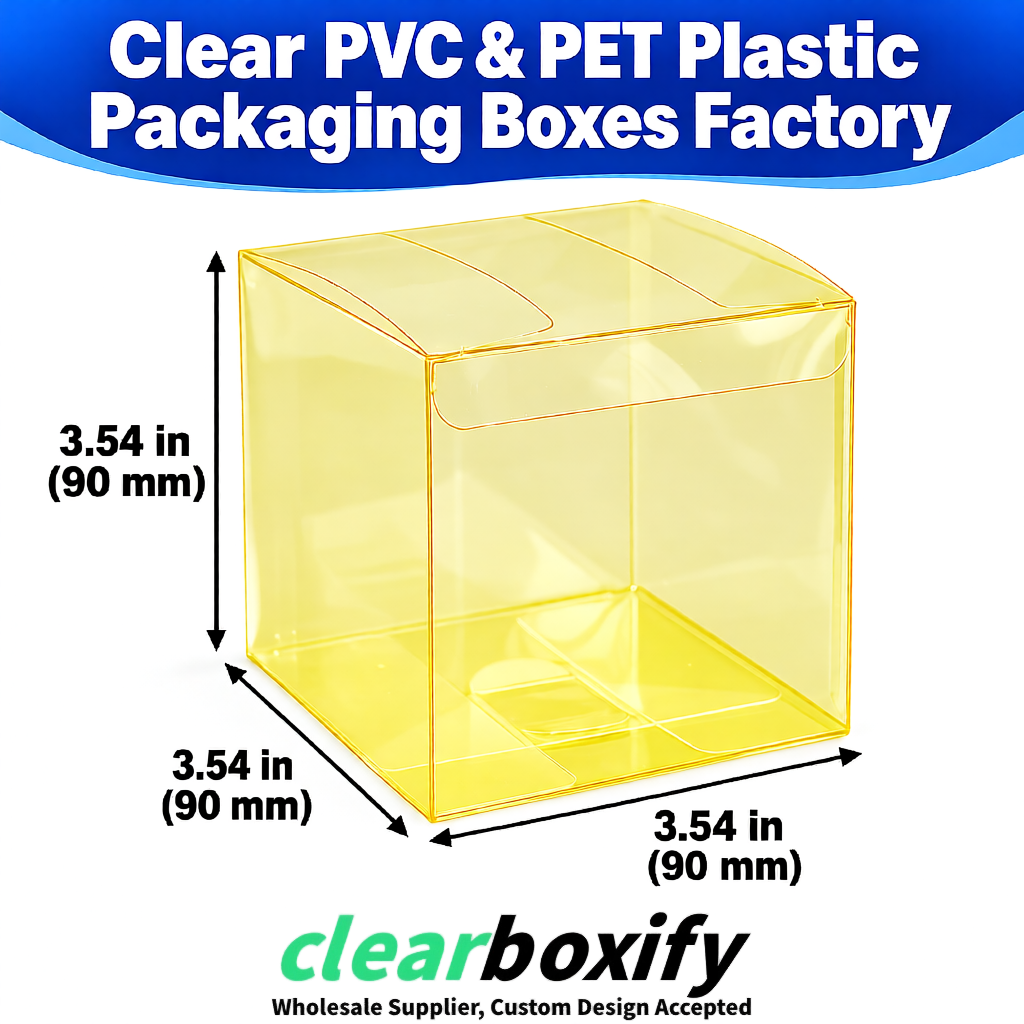 Wholesale Lemon Yellow Clear PVC & PET Boxes 90x90x90mm 100x100x30/50/100mm