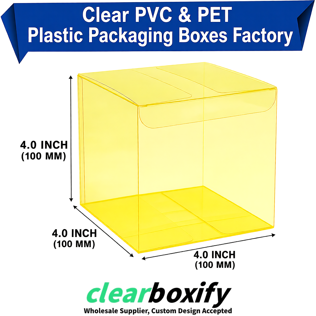 Wholesale Lemon Yellow Clear PVC & PET Boxes 90x90x90mm 100x100x30/50/100mm