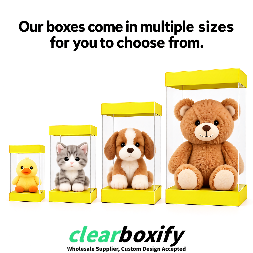 Lemon Yellow Clear Toy Display Boxes with White Base & Top | Wholesale Bulk Packaging