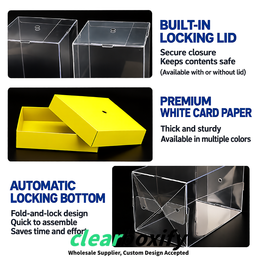 Lemon Yellow Clear Toy Display Boxes with White Base & Top | Wholesale Bulk Packaging