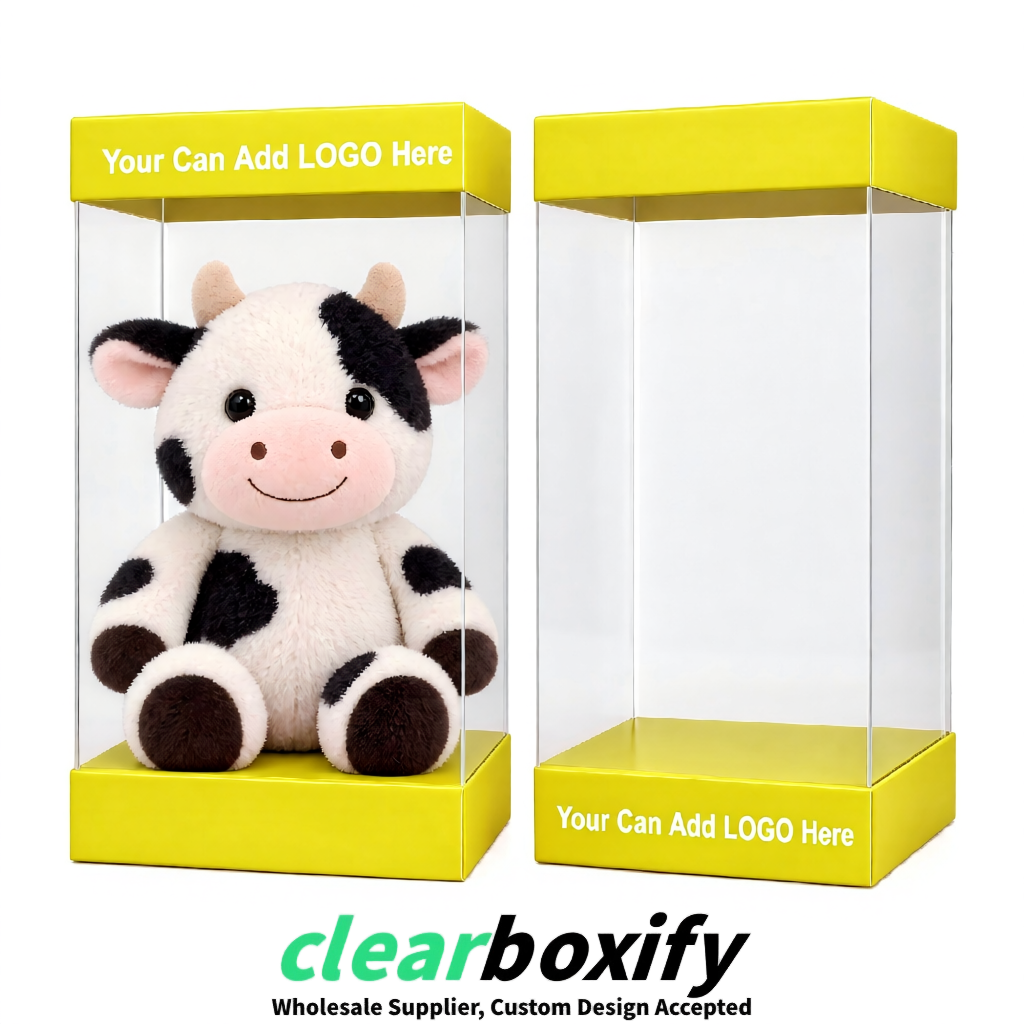 Lemon Yellow Clear Toy Display Boxes with White Base & Top | Wholesale Bulk Packaging
