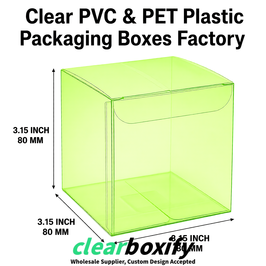 Lime Green PPWR-ready PVC & PET Clear Boxes 80x80x80/120/140/190mm 70x70x160 mm Factory