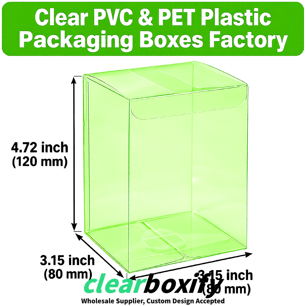 Lime Green PPWR-ready PVC & PET Clear Boxes 80x80x80/120/140/190mm 70x70x160 mm Factory