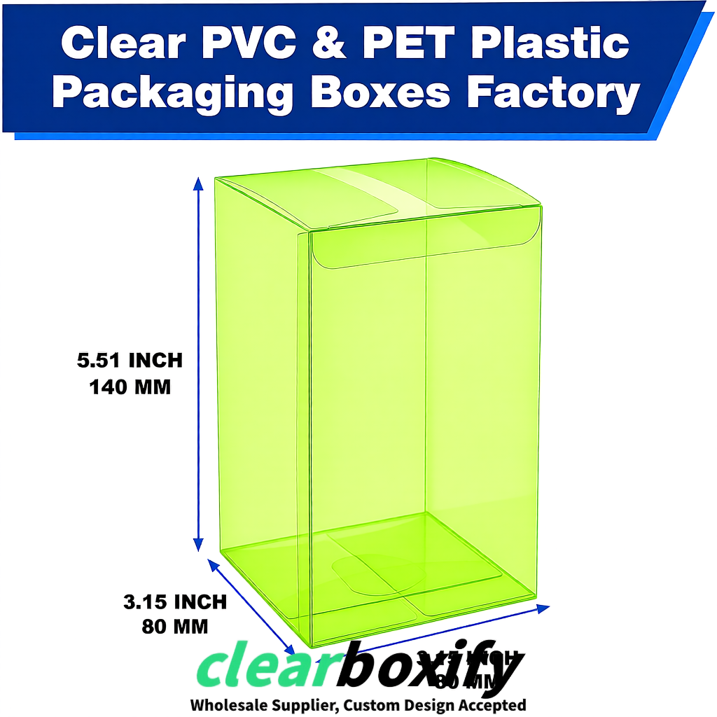 Lime Green PPWR-ready PVC & PET Clear Boxes 80x80x80/120/140/190mm 70x70x160 mm Factory