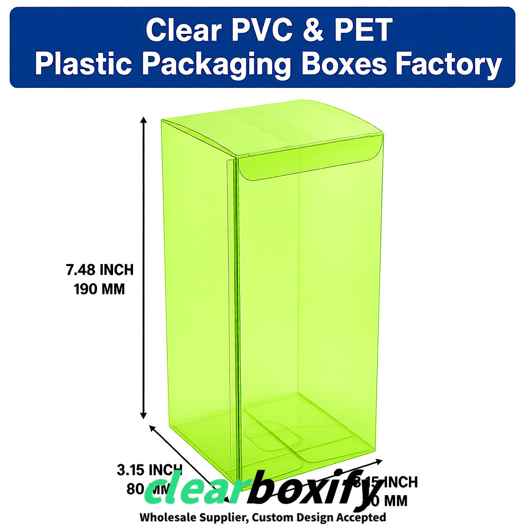 Lime Green PPWR-ready PVC & PET Clear Boxes 80x80x80/120/140/190mm 70x70x160 mm Factory