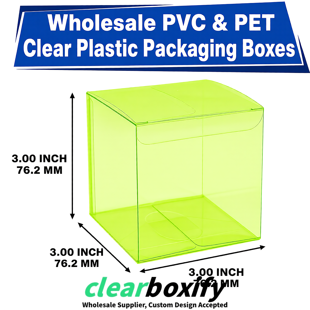 PPWR-Aligned Lime Green Translucent PVC & PET Boxes 60x60x180mm 76x76x76mm 70x70x70/100/120mm