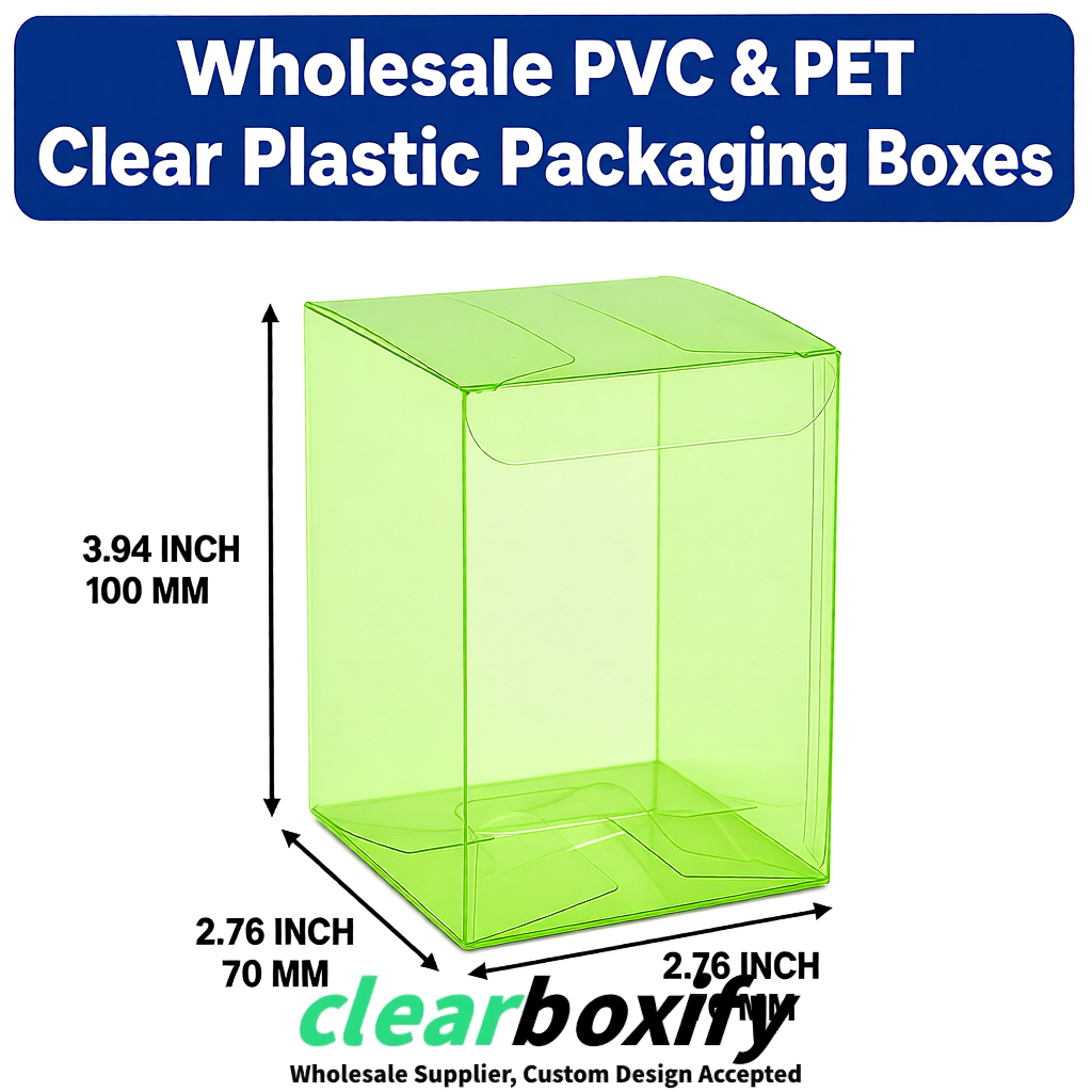 PPWR-Aligned Lime Green Translucent PVC & PET Boxes 60x60x180mm 76x76x76mm 70x70x70/100/120mm