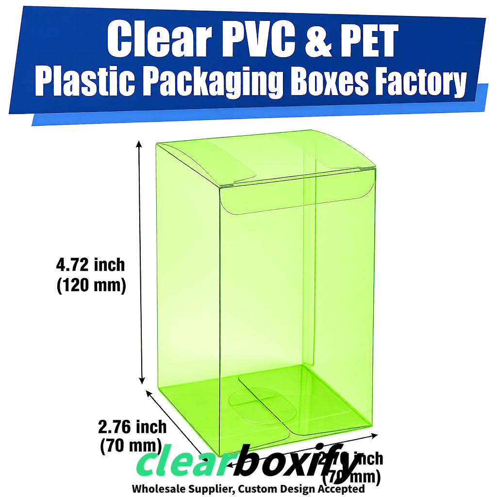 PPWR-Aligned Lime Green Translucent PVC & PET Boxes 60x60x180mm 76x76x76mm 70x70x70/100/120mm