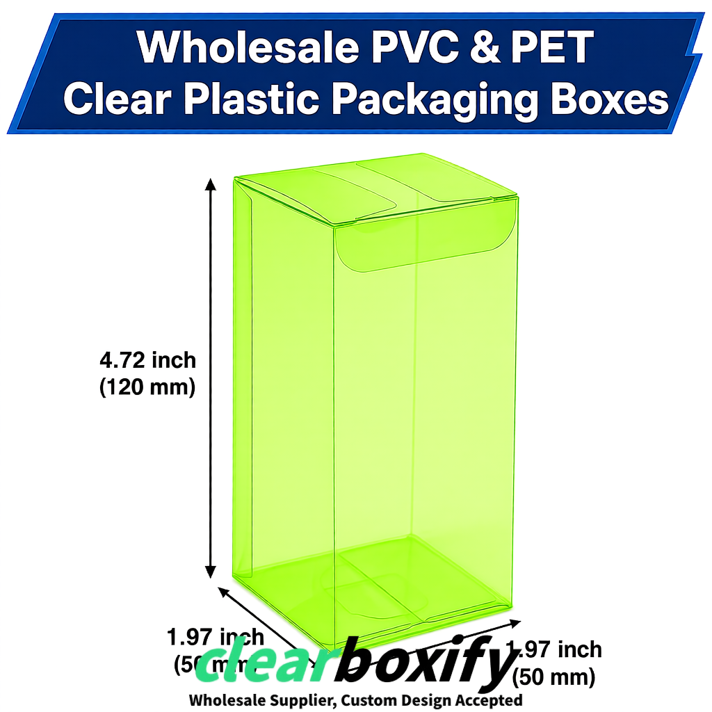 Lime Green Wholesale Clear PVC & PET Boxes 50x50x120/150/200mm 60x60x60/120 mm