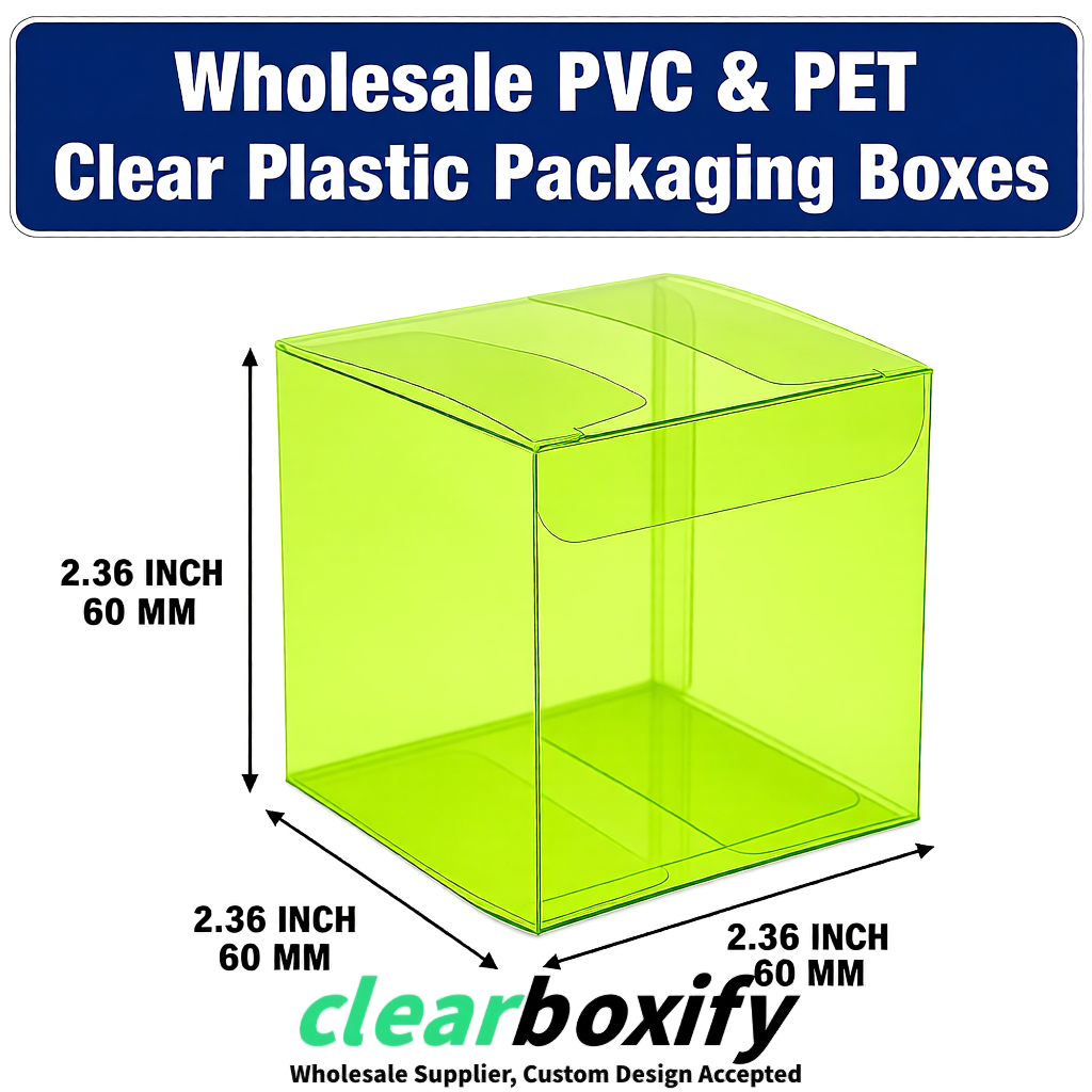 Lime Green Wholesale Clear PVC & PET Boxes 50x50x120/150/200mm 60x60x60/120 mm