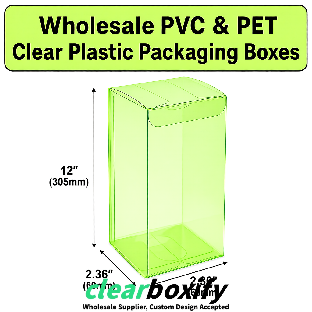 Lime Green Wholesale Clear PVC & PET Boxes 50x50x120/150/200mm 60x60x60/120 mm