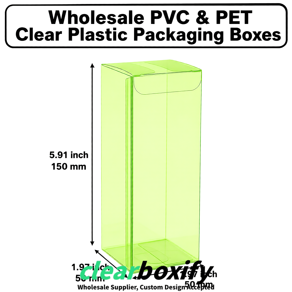 Lime Green Wholesale Clear PVC & PET Boxes 50x50x120/150/200mm 60x60x60/120 mm