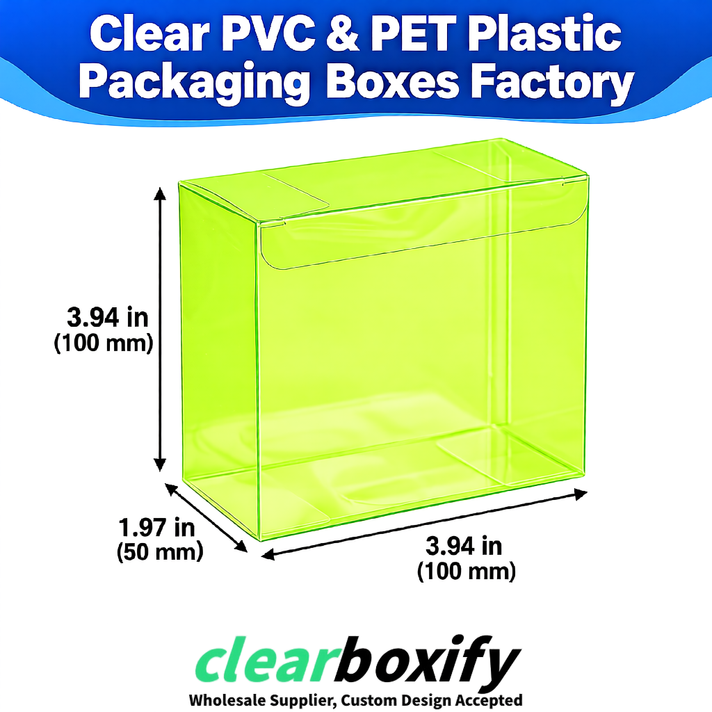 Wholesale Lime Green Clear PVC & PET Boxes 90x90x90mm 100x100x30/50/100mm
