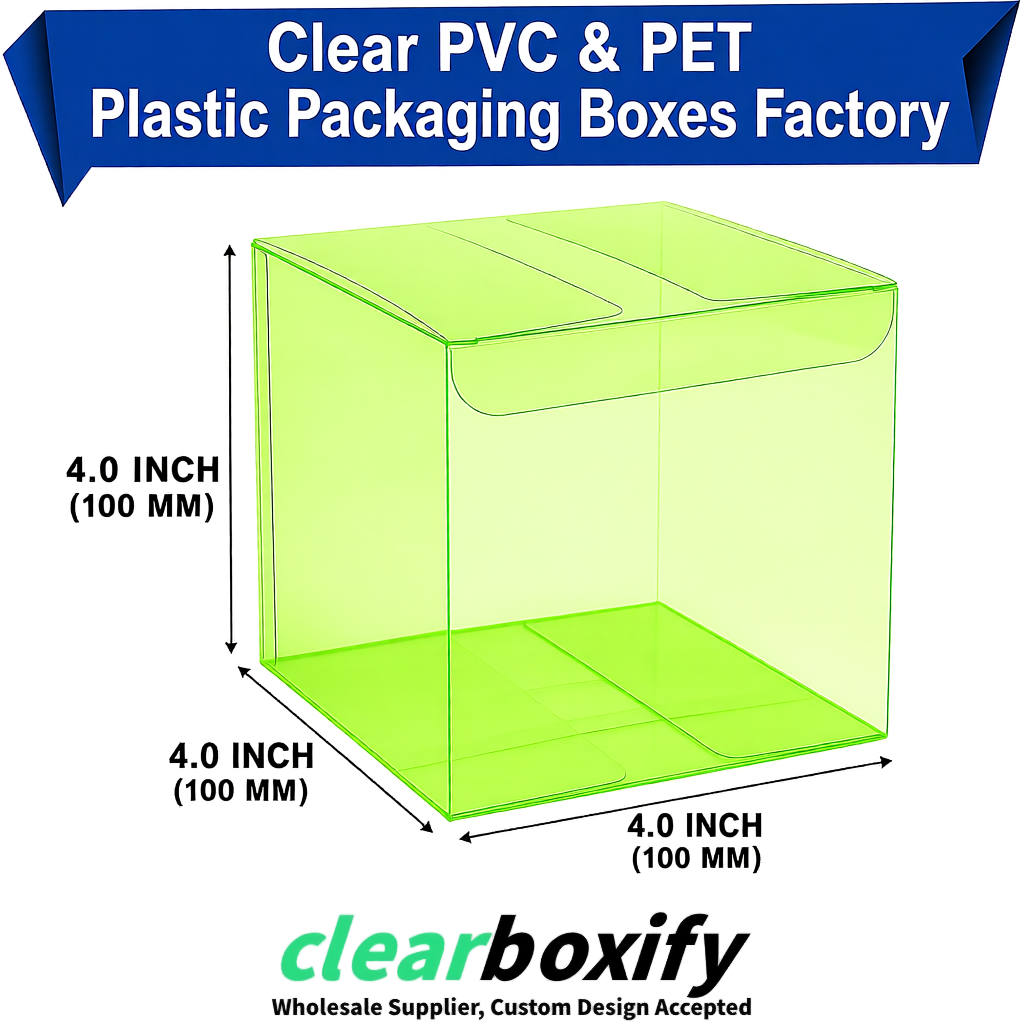Wholesale Lime Green Clear PVC & PET Boxes 90x90x90mm 100x100x30/50/100mm