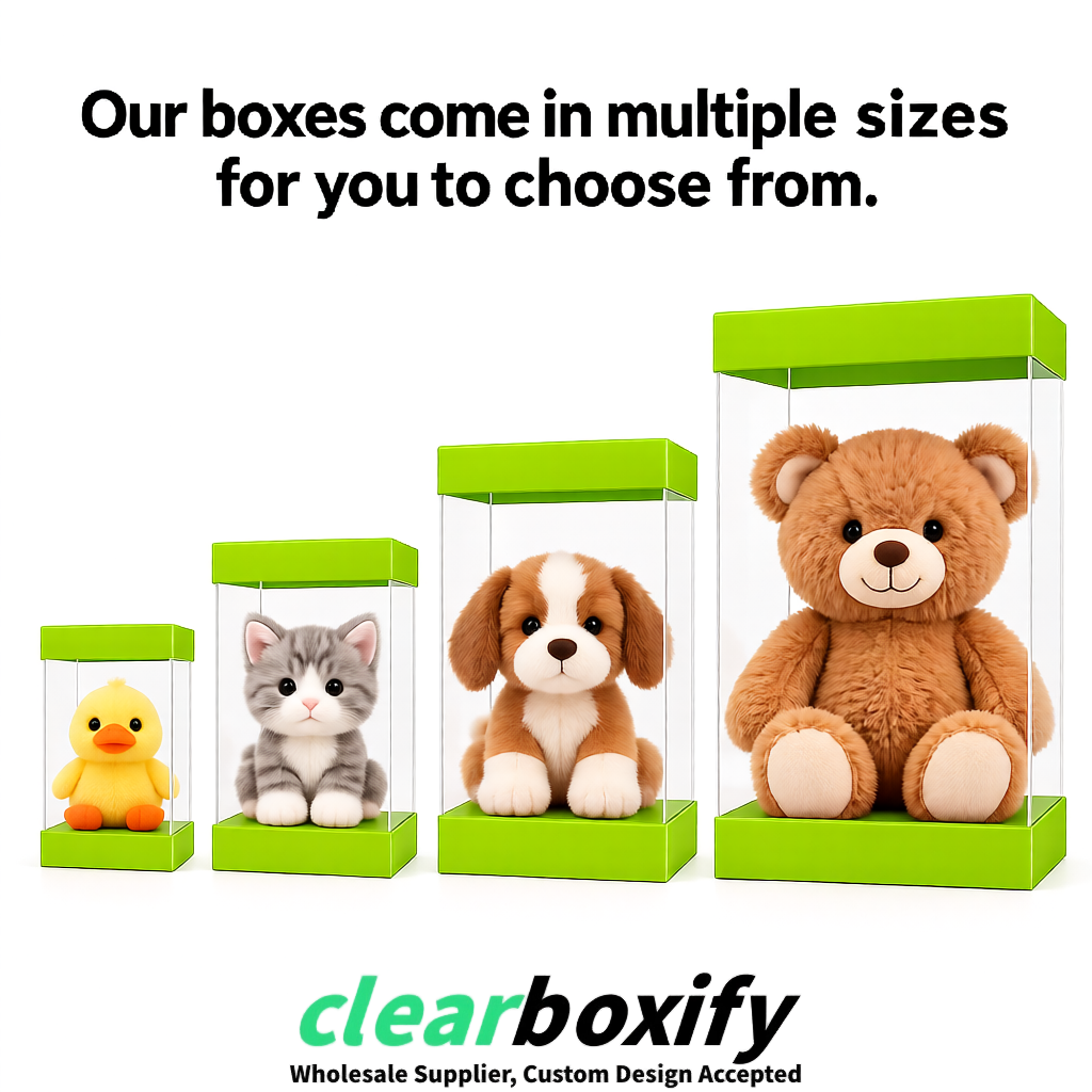 Lime Green Clear Toy Display Boxes with White Base & Top | Wholesale Bulk Packaging