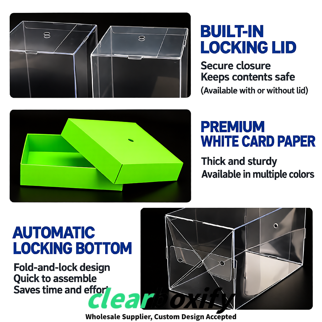 Lime Green Clear Toy Display Boxes with White Base & Top | Wholesale Bulk Packaging