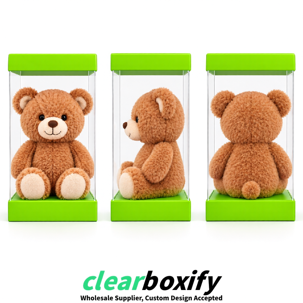 Lime Green Clear Toy Display Boxes with White Base & Top | Wholesale Bulk Packaging