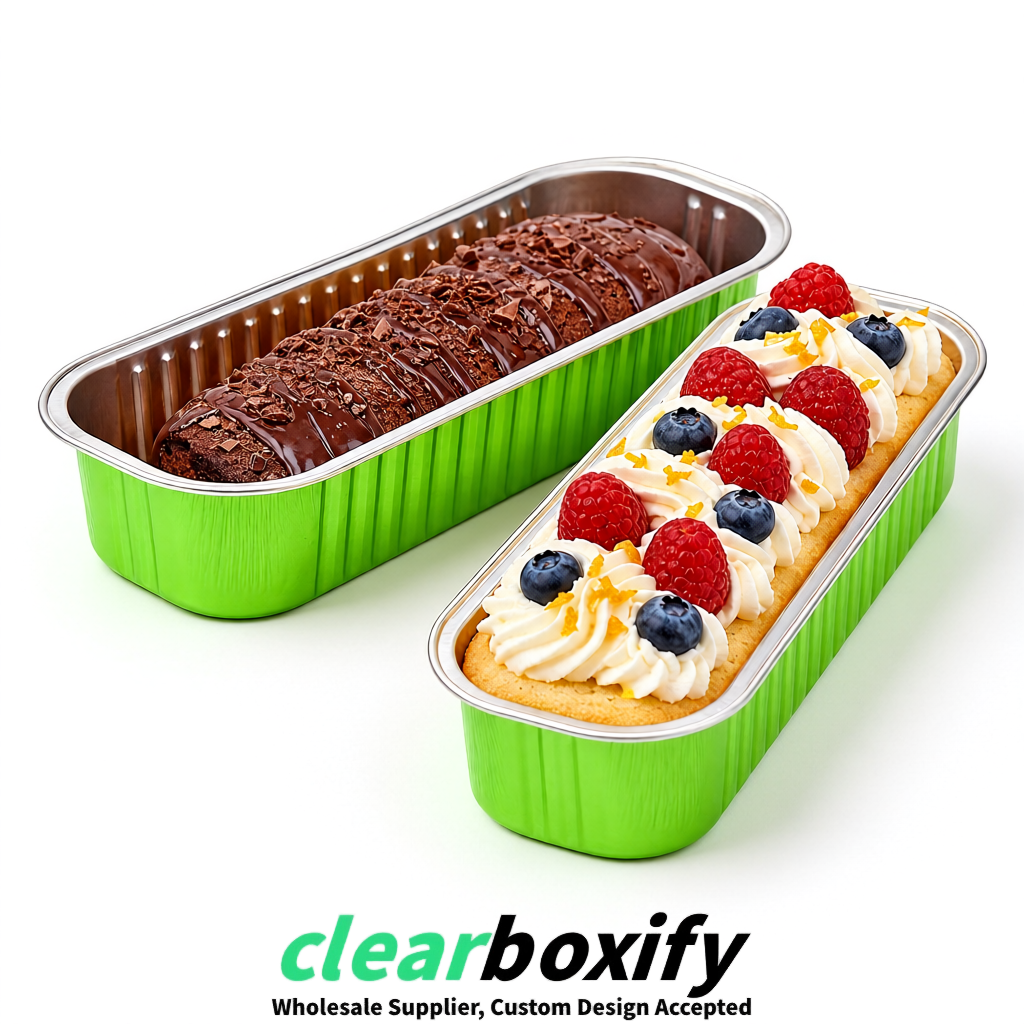 Lime Green Mini Loaf Pans with Clear Lids 6.8oz Rectangular Aluminum Foil Baking Pans Supplier