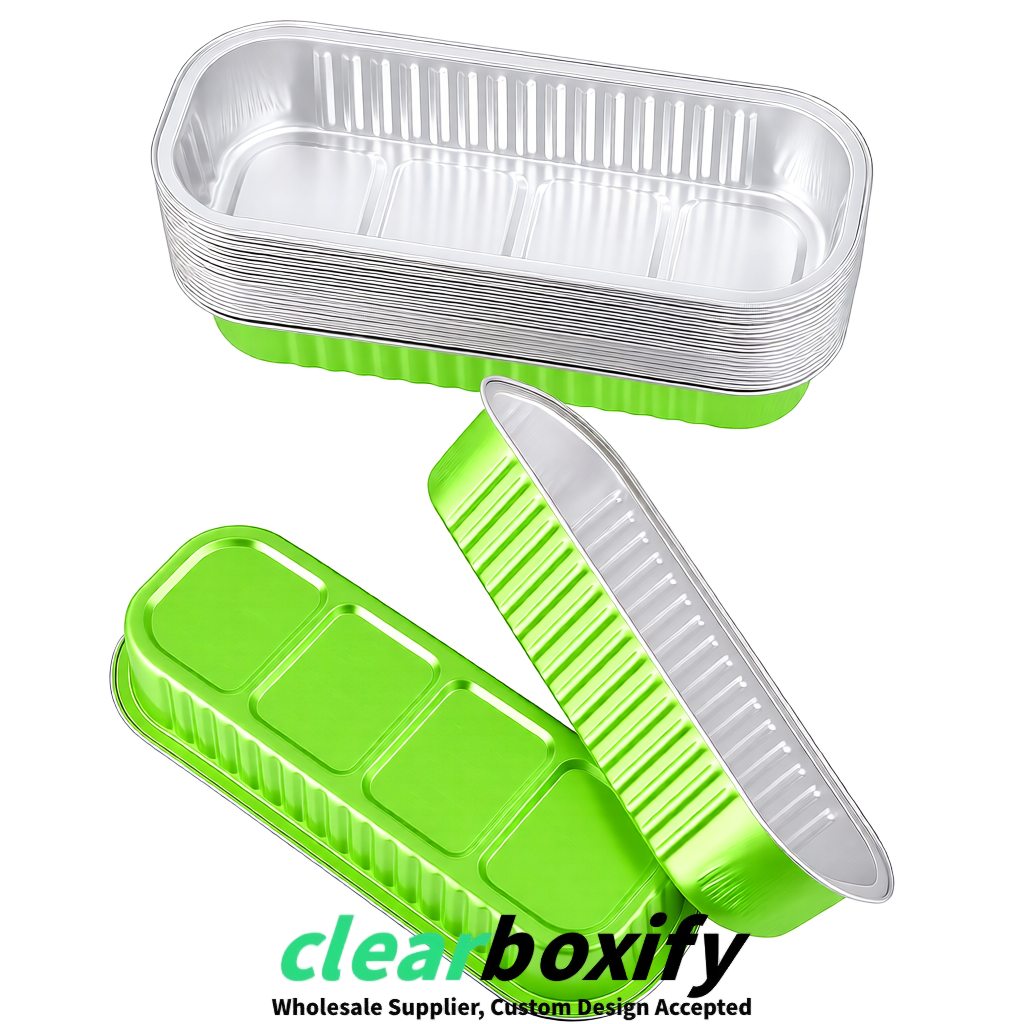 Lime Green Mini Loaf Pans with Clear Lids 6.8oz Rectangular Aluminum Foil Baking Pans Supplier