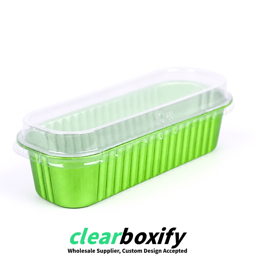 Lime Green Mini Loaf Pans with Clear Lids 6.8oz Rectangular Aluminum Foil Baking Pans Supplier
