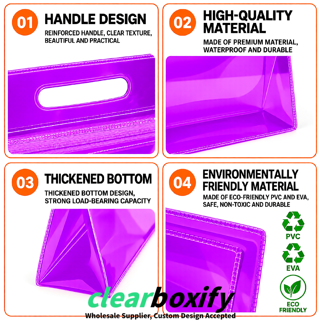 Magenta EVA/PVC Cosmetic Bags | OEM/ODM Clear Zipper Makeup Pouches