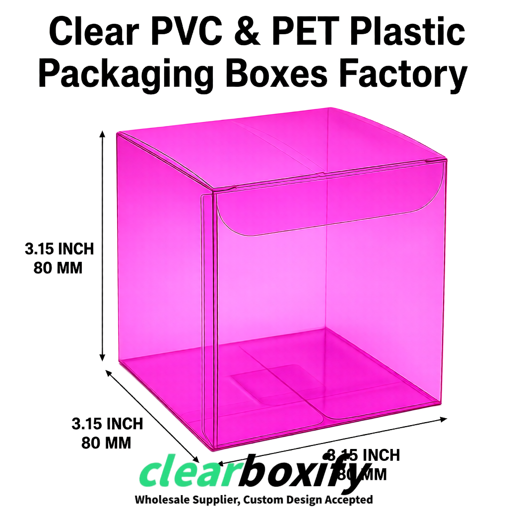 Magenta PPWR-ready PVC & PET Clear Boxes 80x80x80/120/140/190mm 70x70x160 mm Factory