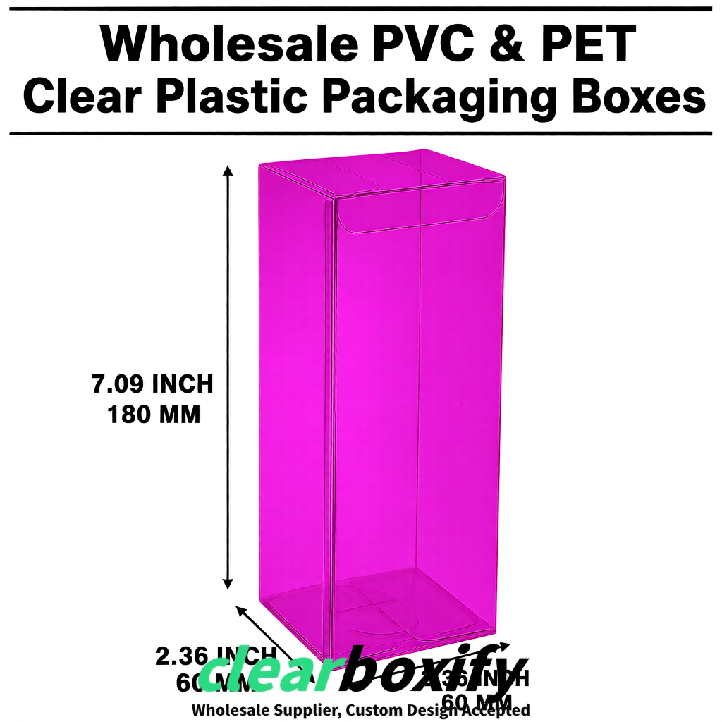 PPWR-Aligned Magenta Translucent PVC & PET Boxes 60x60x180mm 76x76x76mm 70x70x70/100/120mm